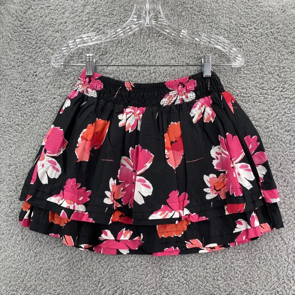 Pink and Black Flower Mini Skirt